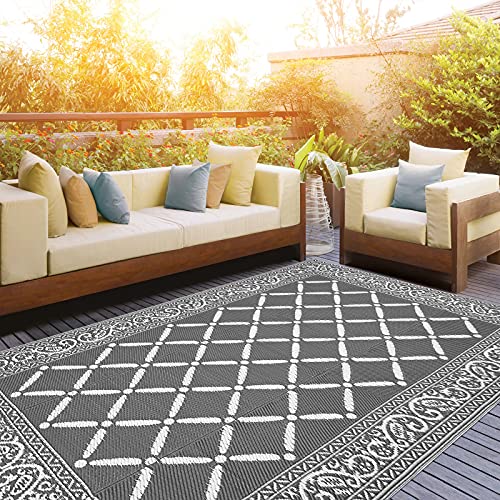 Large Reversible Mat Plastic Outdoor Area Rugs-Grey