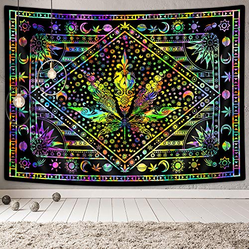 Leaf Tapestry, Tie Dye Leaf Mystic Trippy Hippie Sun Moon for Wall Decoration