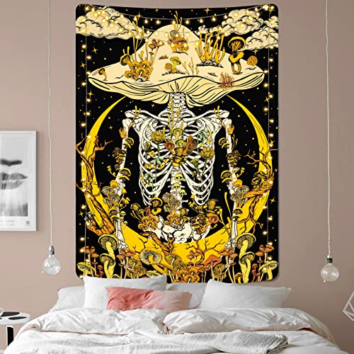 Mushroom Skeleton Tapestry Moon Hippie Plants Starry Sky Cloud Vertical Vines