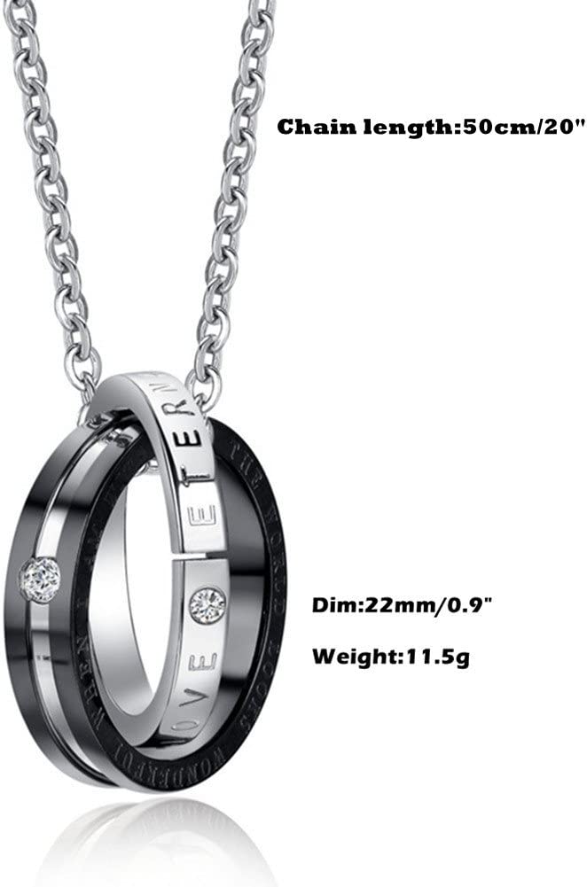 Couples Necklace w/ Double-Ring Titanium Stainless Steel (Eternal Love) 1 Pair