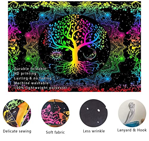 Psychedelic Tree of Life Mysterious Sun and Moon Mandala Colorful Hippie Boho Tapestry