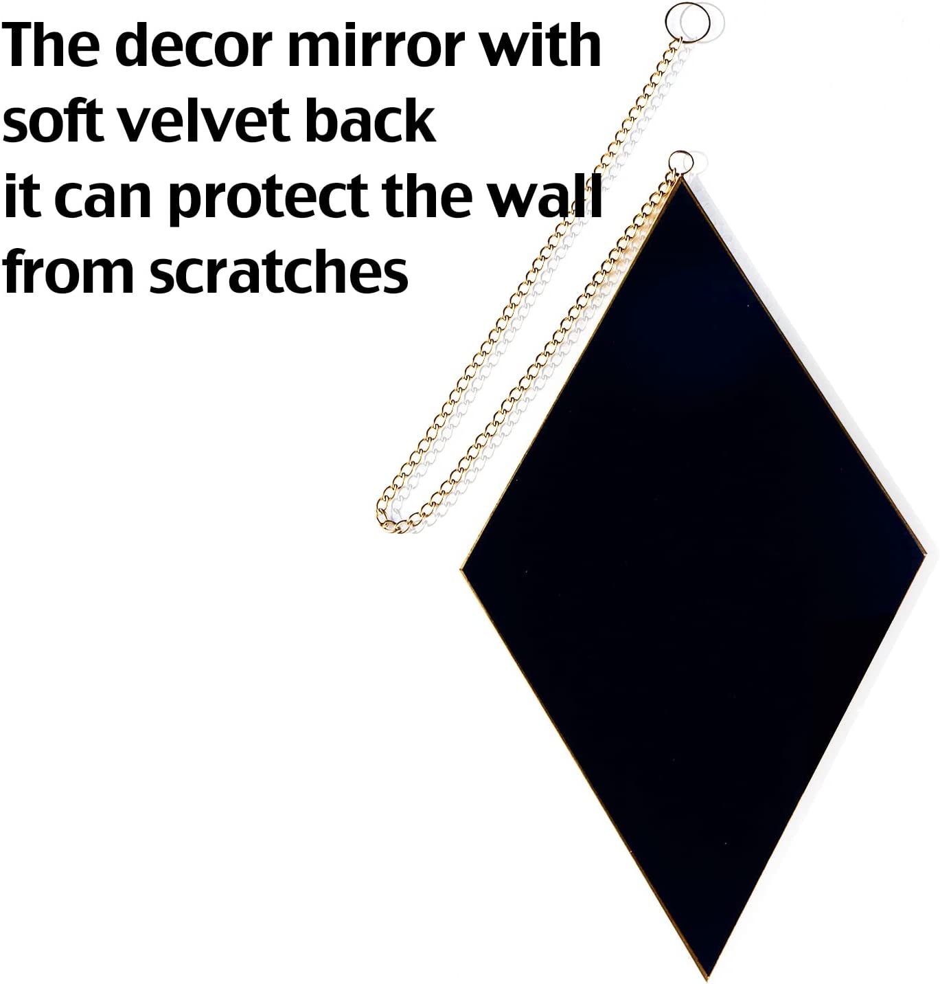 Diamond Wall Mirror, Set of 3 for Home Decoration Gold with Hanging Chain