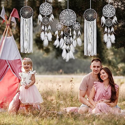 5 Pack Dream Catcher Moon and Sun Design Boho Wall Hanging Decor Handmade Traditional Feathers