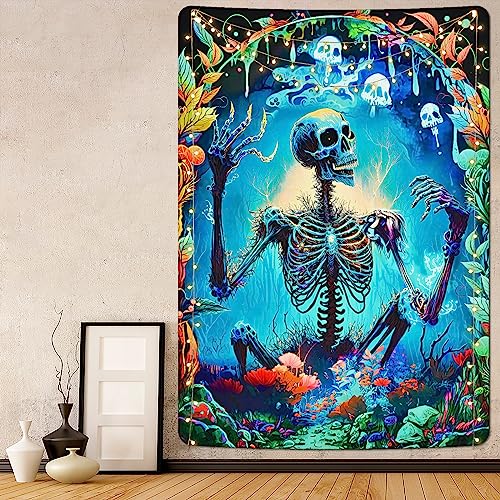 Skull Tapestry Goth Wall Fantasy Garden T Vertical Fairy Tree and Leaves Aesthetic Flowers