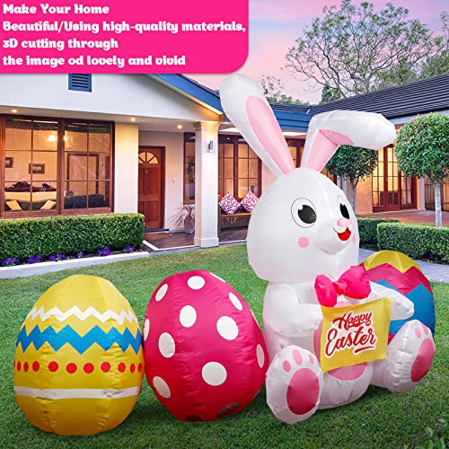 6 FT Easter Inflatable Bunny & Colorful Eggs w/ Build-in 5 LEDs