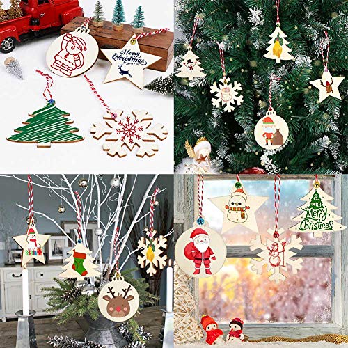 40pcs Unfinished 4 Styles Wooden Christmas Ornaments