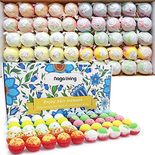 Organic Bath Bombs Gift Set, 50 Handmade Bulk Bath Bombs Wonderful Fizz Effect Bath Gift