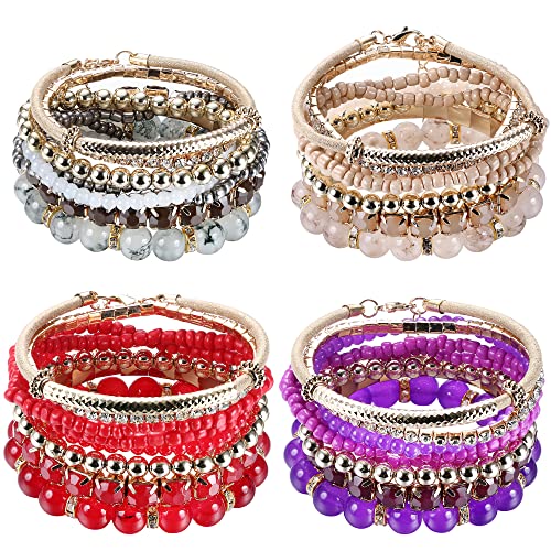 4 Sets Multilayer Stackable BOHO Bracelets for Women