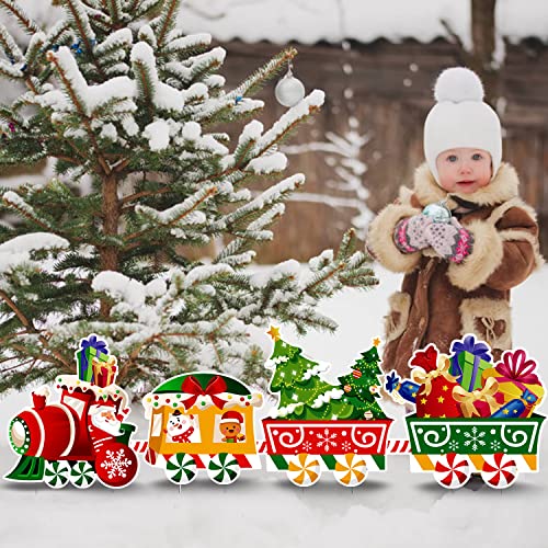 4Pcs Christmas Train Yard Signs Decoration