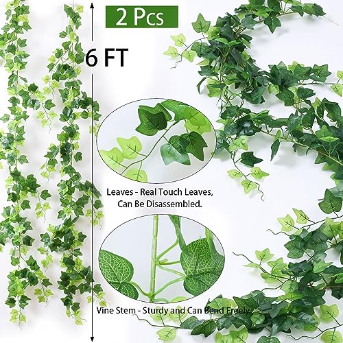 mizii 2 Strands Artificial Vines Scindapsus Garland 79 Real Touch Fake  Vine with Silk Green Leaves Faux Hanging Plants Greenery Decoration for