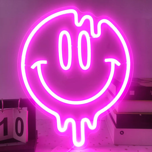 Smiley Face Neon Sign Dimmable Led for Wall Decoration-:Pink