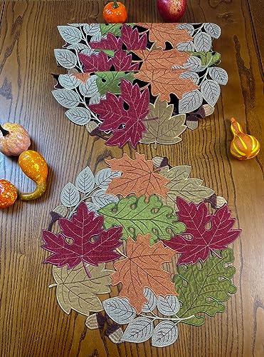 Fall Table Runner 54inches Long, Thanksgiving Harvest Cutwork Embroidered Table Runner 13in x 54in, Autumn Maple Leaves Table Decoration for Home Dining Kitchen Table
