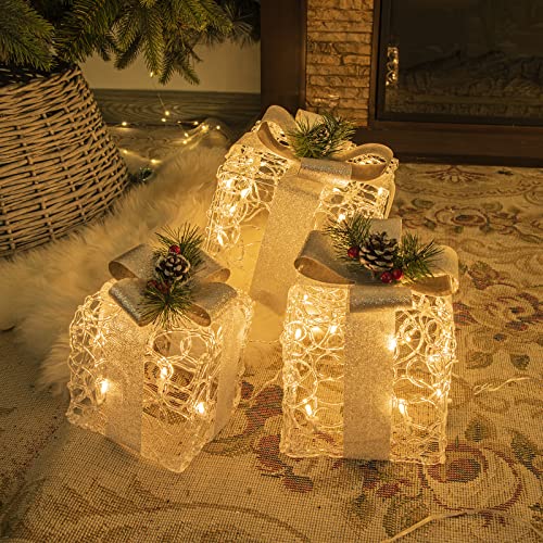 Christmas Lighted Gift Boxes, Set of 3