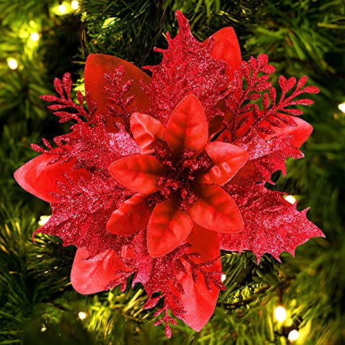 12Pcs Poinsettia Artificial Flowers for Christmas Ornaments