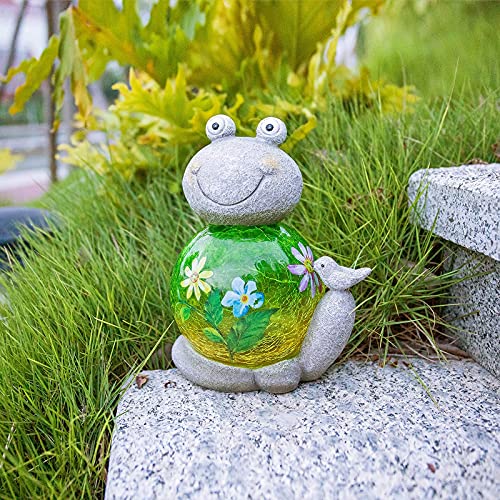 Garden Turtle Statue Outdoor Figurine Glass Solar Lights Decor