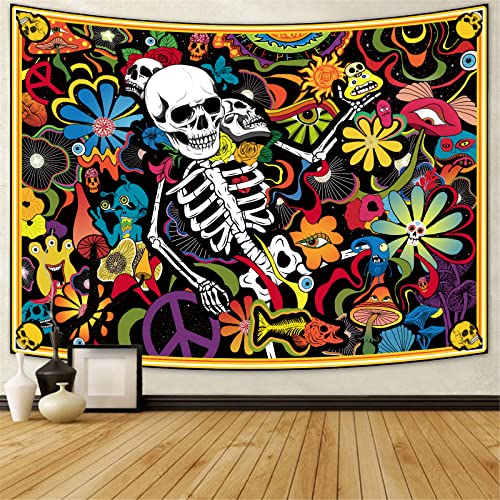 Skull Trippy Skeleton Tapestry for Wall Decoration