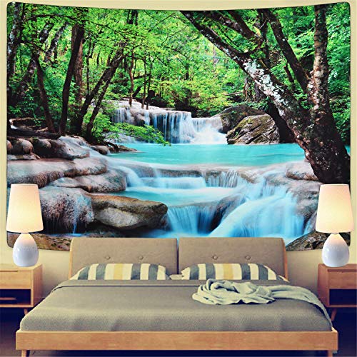 Nature Stone River Waterfall Forest Tapestry