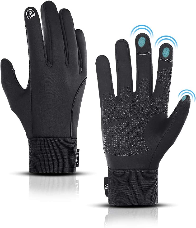 Thermal Black Warm Gloves for Men Women Waterproof Touchscreen Non-Slip Freezer, Large