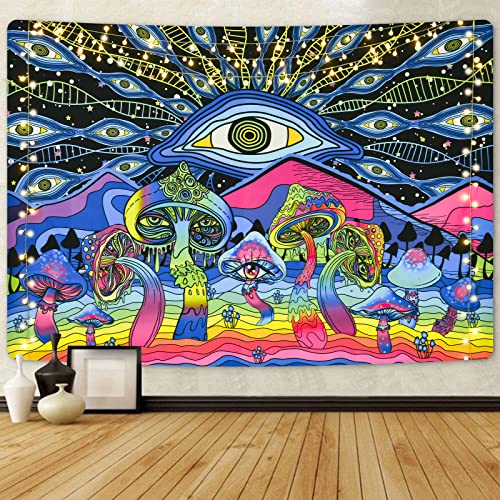 Trippy Mushroom Psychedelic Eyes Tapestries (51.2 x 59.1 inches)