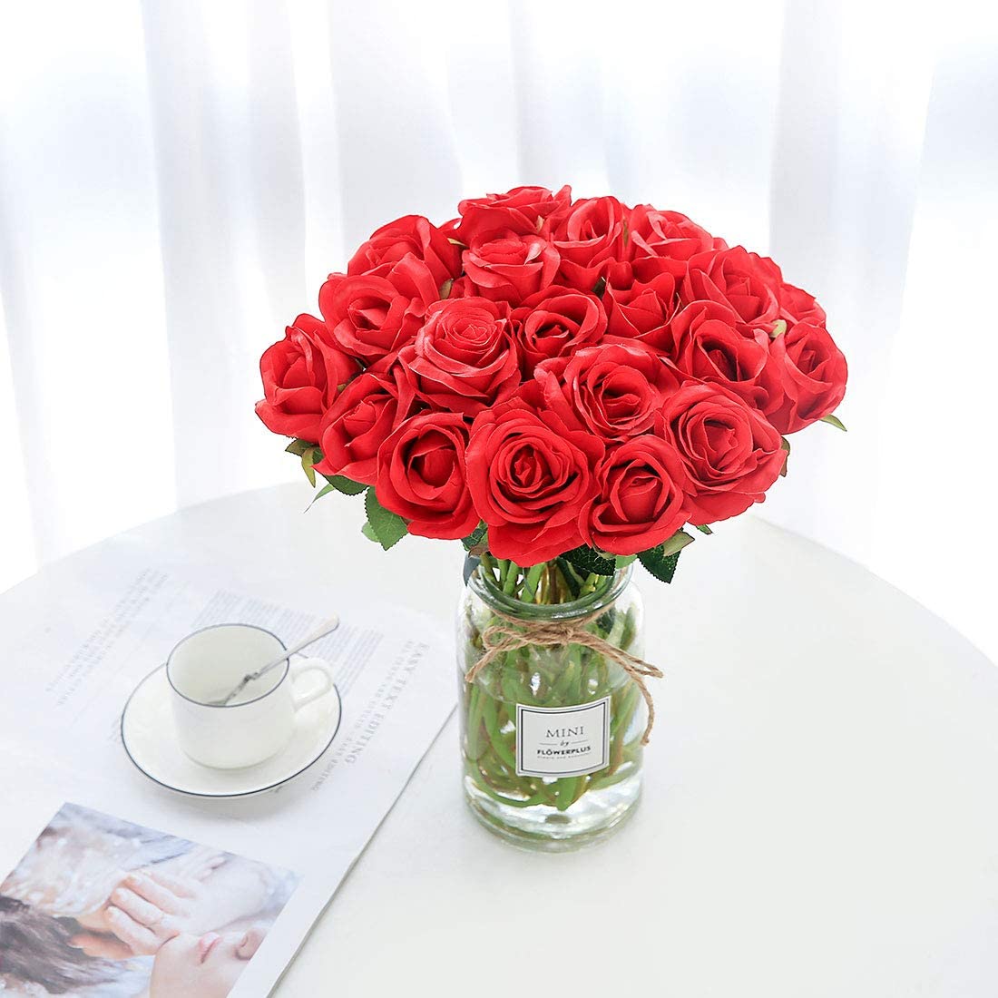 Artificial Red Flowers Silk Roses Fake Bridal for Wedding Bouquet 10 Pcs (Rose Bud-Red)