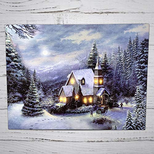 LED Holiday Christmas Canvas Church Print - Light Up Winter Scene - Forest Set