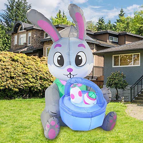 Easter Inflatable Decorations 5 ftl Easter Bunny & Basket w/ Build-in LEDs