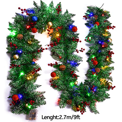 9ft Christmas Garland with 50 Lights & Colorful Balls