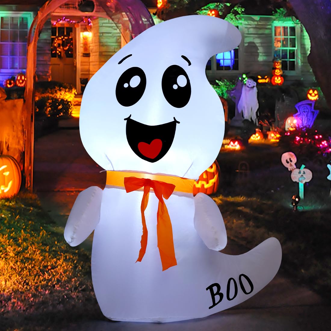 4 FT Cute Ghost Blow Up Yard with Built-in LEDs for Indoor /outdoor Garden Lawn Party Decorations