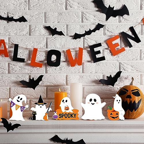 9 Pcs Halloween Wooden Ghost Table Sign Tiered Tray