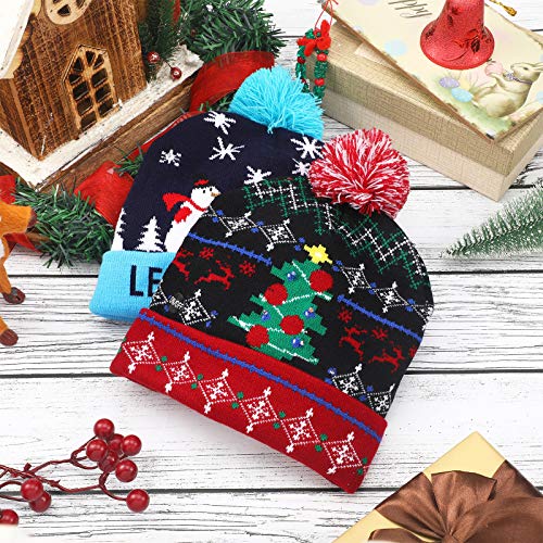 LED Christmas Sweater Beanie Hat for Men/Women