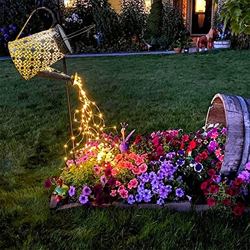 Solar Star Shower Garden Art Watering Can w/ Lights