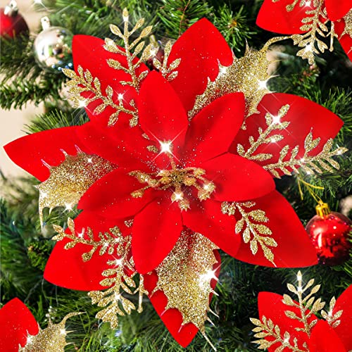 24pcs Poinsettia Artificial Christmas Flowers Decorations