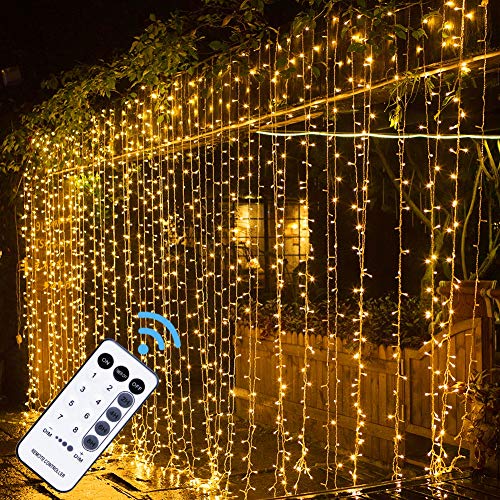 304 LED Curtain String Lights, 9.8 x 9.8 ft, 8 Modes Plug in w/ Remote