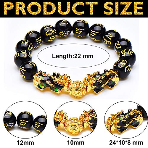 2 Pieces 12 mm Feng Shui Bead Bracelet with Hand Carved Black Amulet