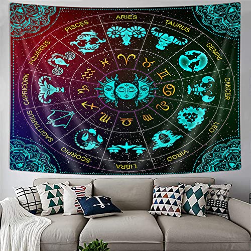 Zodiac Astrology Tapestry, Sun & Moon Constellation Tapestry 60x40"