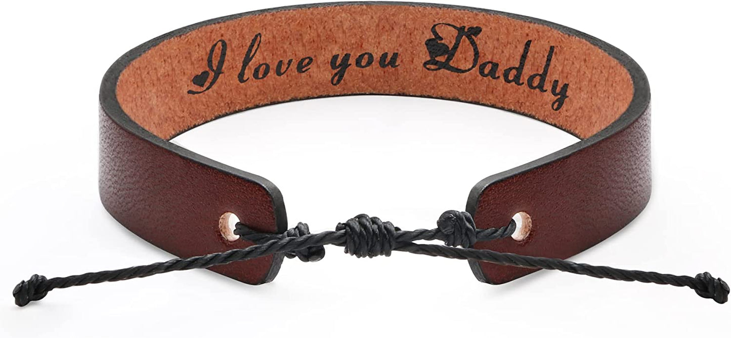 I love You Daddy Leather Bracelet for Men Sobriety Gifts for Men on Fathers Day