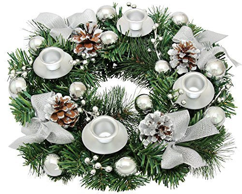 Silver Ribbon Christmas Advent Wreath Decoration