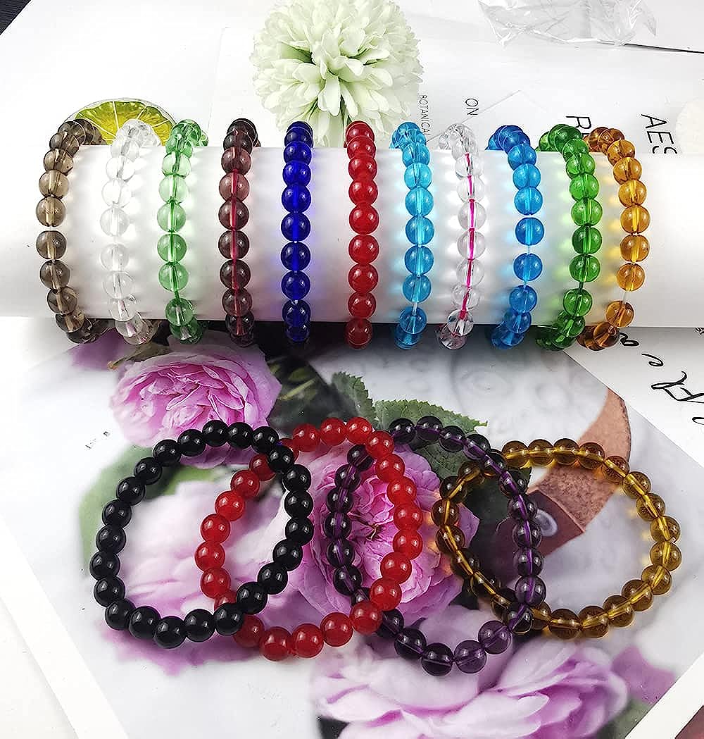 15Pcs 8mm Beaded Stretch Bracelet Handmade Round Glass Bracelet for Women Multicolor Matte Beads Elastic