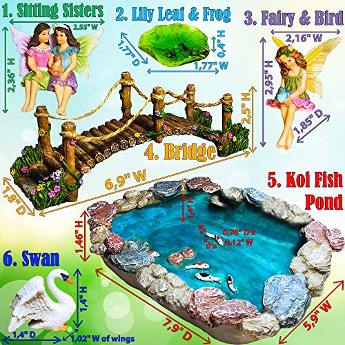 Fairy Garden Fish Pond Kit - Miniature Bridge Set of 6 pcs Fairy Garden Figurines & Accessorie