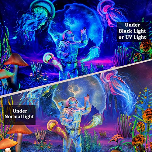 Extra Large Blacklight Astronaut Jellyfish Tapestry