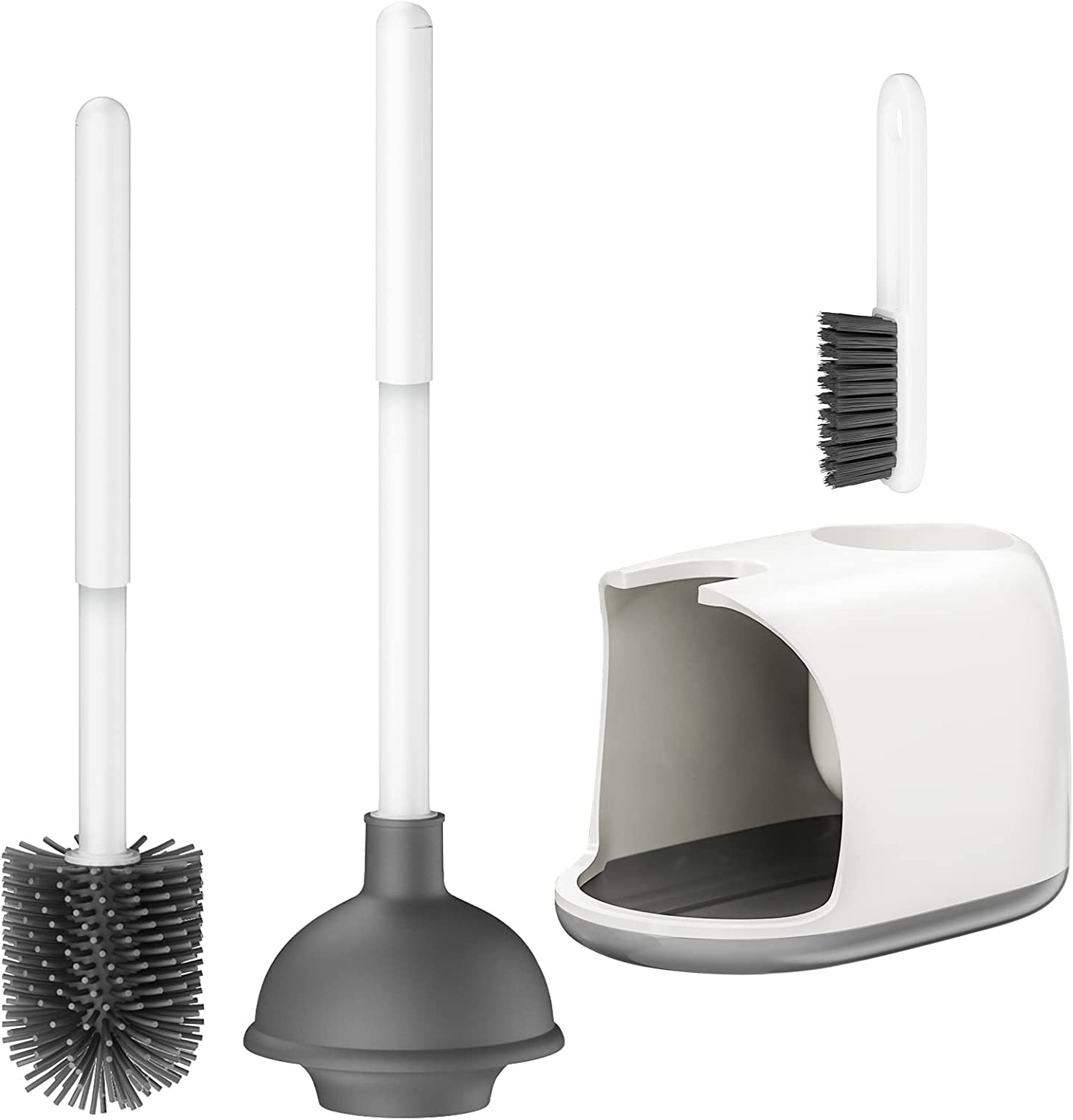 2 in 1 Toilet Bowl Brush Plunger Set with Holder, Bathroom Accessories Combo with Caddy Stand for Deep Cleaning