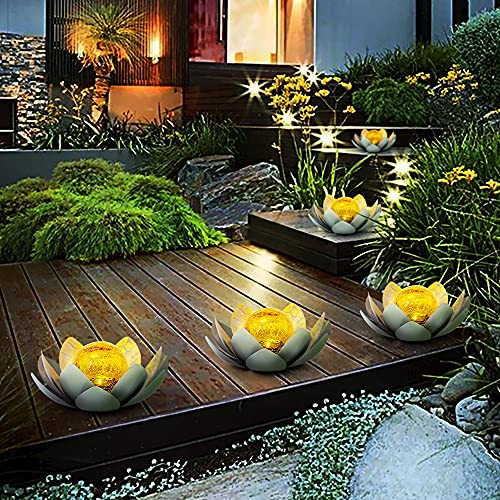 Lotus Solar Light  Garden Decor ,Waterproof LED Crackle Globe Glass Flower Light