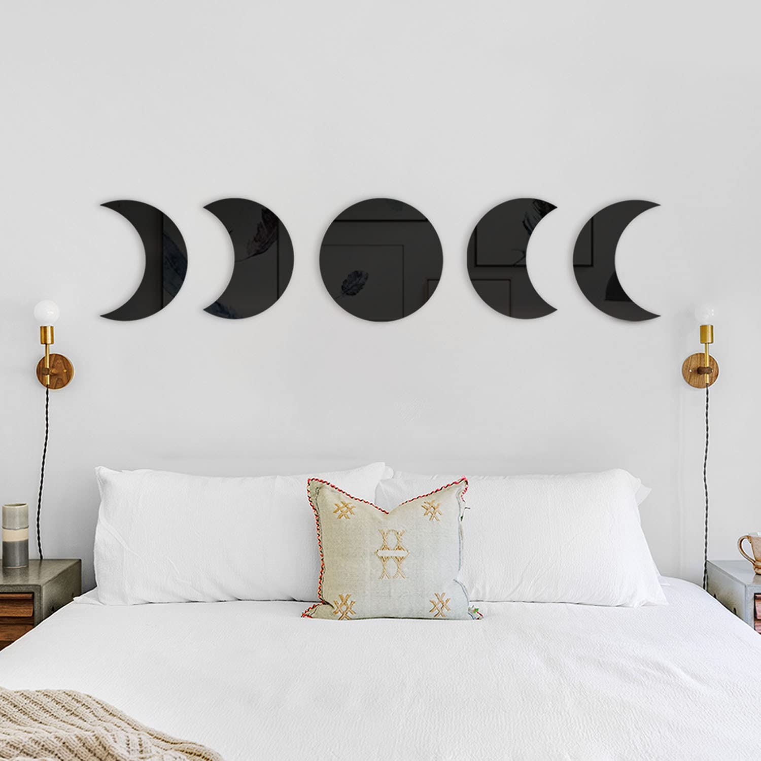 Moon Phases Mirror Set Boho Decor Halloween Scandinavian Natrual Black Wall Decoration