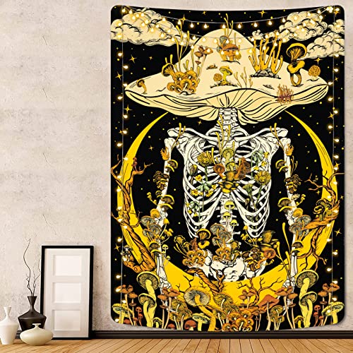 Mushroom Skeleton Tapestry Moon Hippie Plants Starry Sky Cloud Vertical Vines