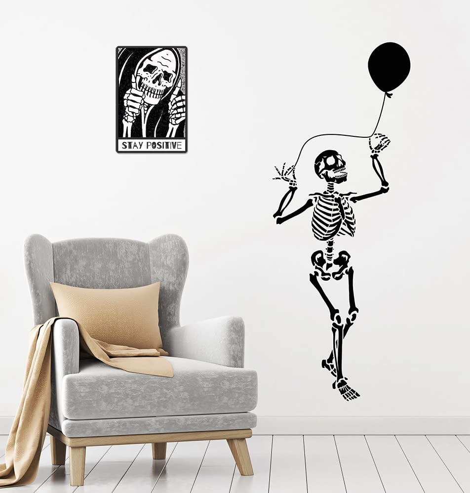 Stay Positive Skull Decor Sign - Funny Creepy Spooky Decor For Goth Grunge Room Wall Decor