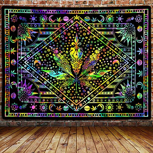 Leaf Tapestry, Tie Dye Leaf Mystic Trippy Hippie Sun Moon for Wall Decoration