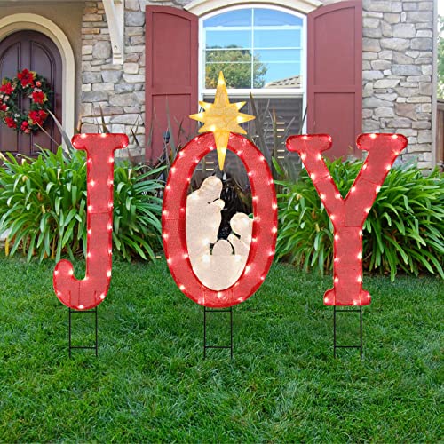 45'' Tall Pre-Lit Christmas Joy Nativity Yard Sign Decoration