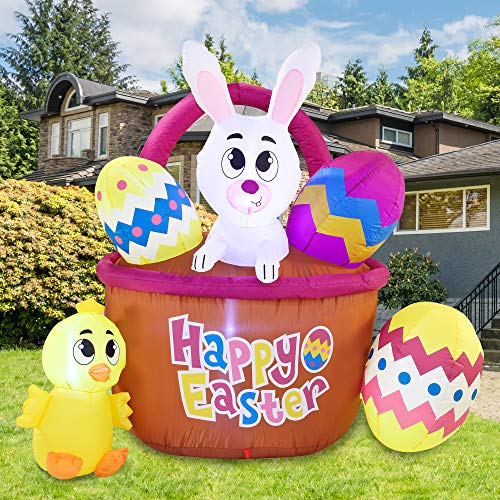 Easter Inflatable Decoration 6 ft Easter Basket w/ Build-in LEDs