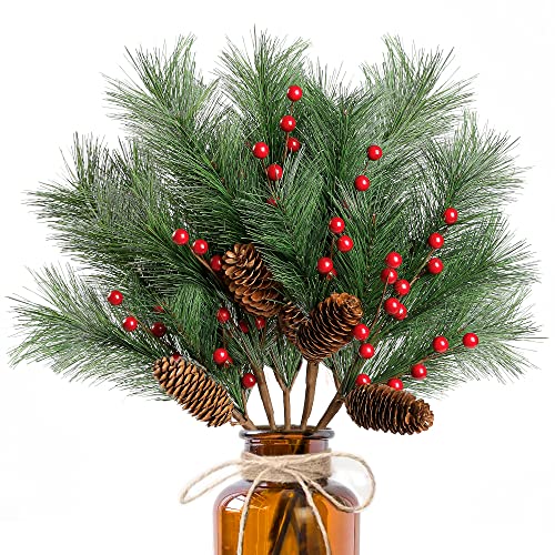 5 Pack Christmas Berries Pine Picks w/ Pinecones