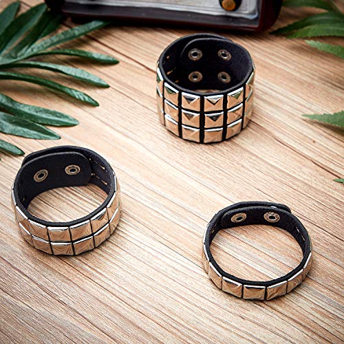 3 Pieces Leather Studded Punk Bracelet for Men/Women